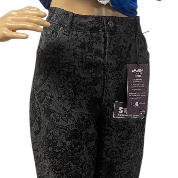 NWT Gloria Vanderbilt Amanda Classic Jeans Size 12 - Black Floral - Picture 3 of 12